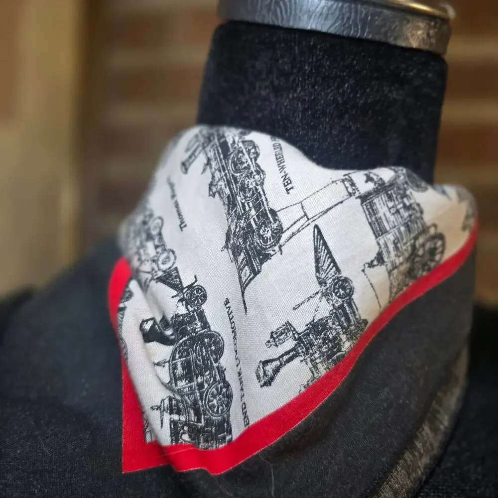 Vintage Historical Steam Locomotive Train Handkerchief Bandana Scarf Made in USA